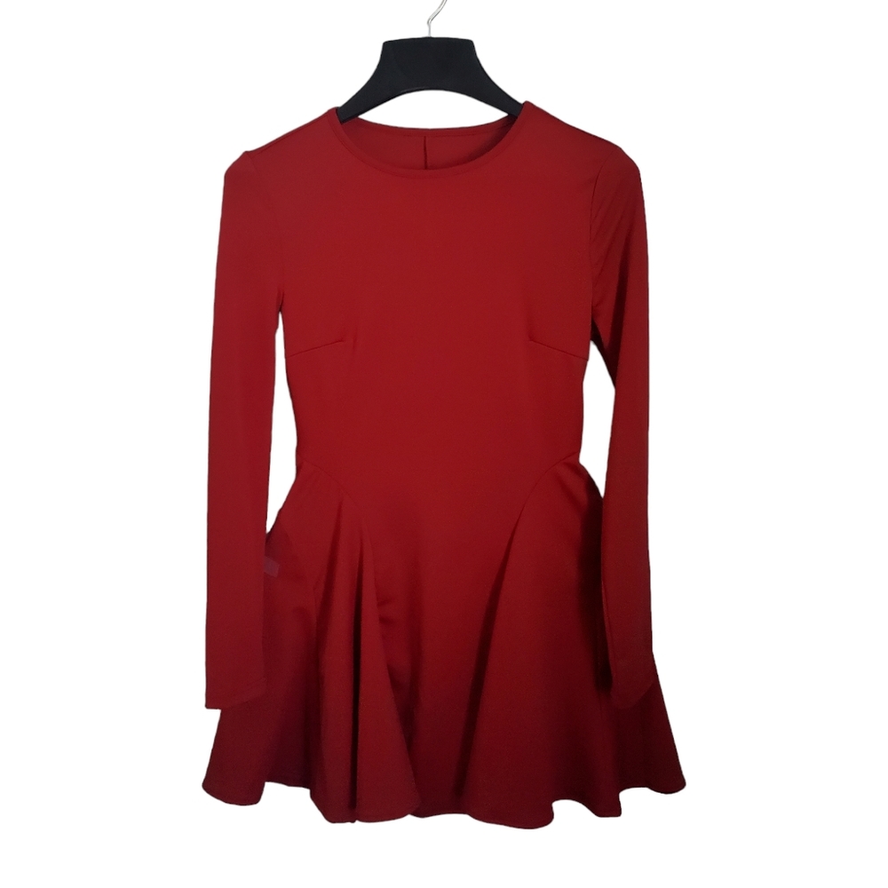 Shein Stretchy Red Long Sleeve Fit and Flare Dress Womens Petite Size Small